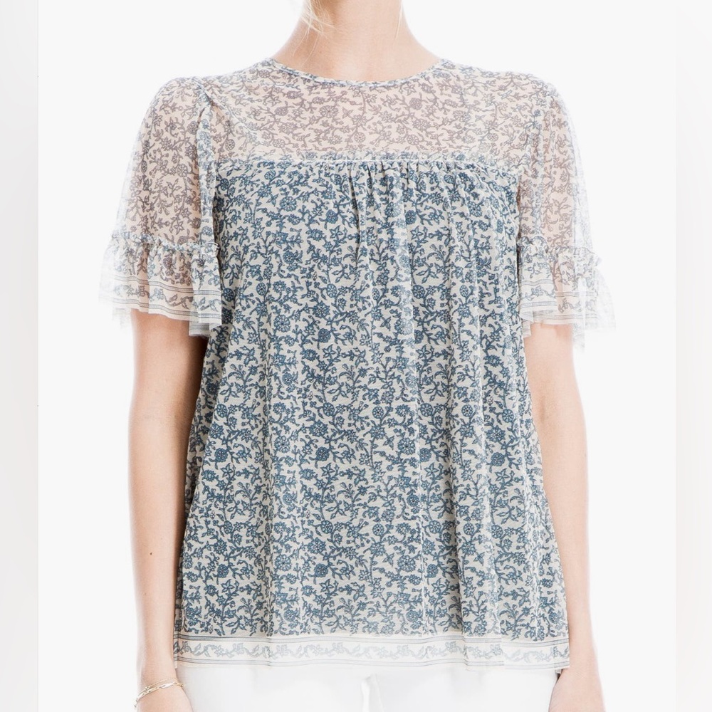 Floral Lace Blue Top